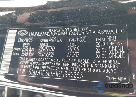 2024 Hyundai Tucson Limited from USA, damaged, VIN 5NMJE3DE1RH362283